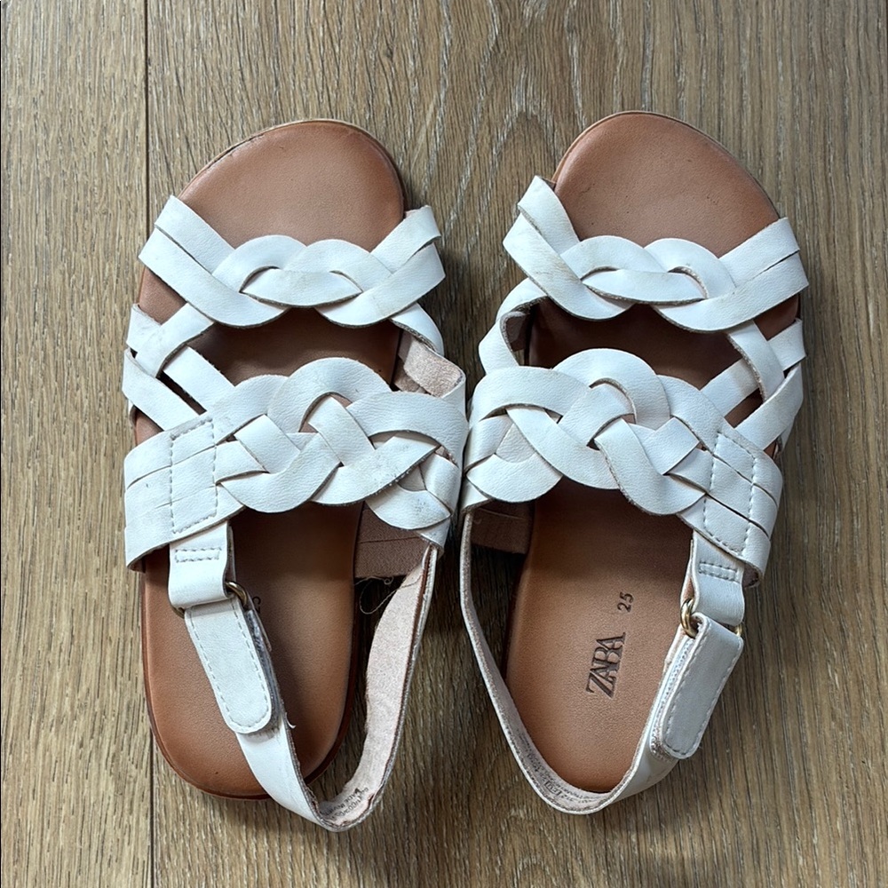 Zara White and Tan Woven Sandals